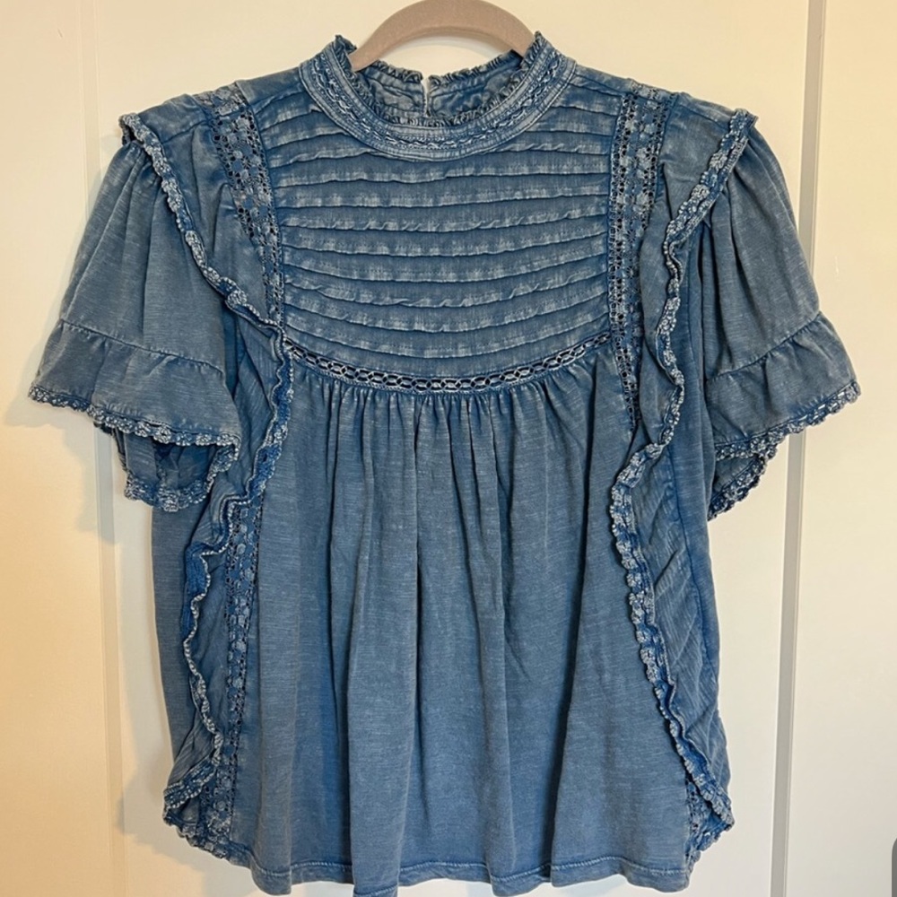 Free People Blue Ruffled Top - Picture 4 of 6